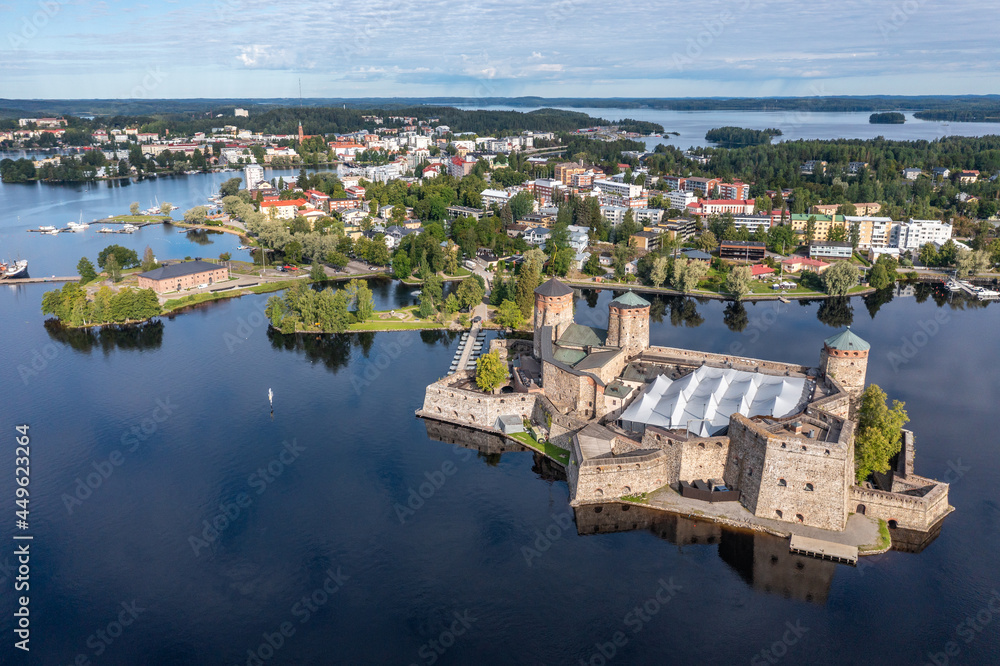 Savonlinna city center and Olavinlinna Castle in summer in Finland.