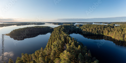 Obraz na plátne Taiga forest and lakes in the Saimaa Region in Finland