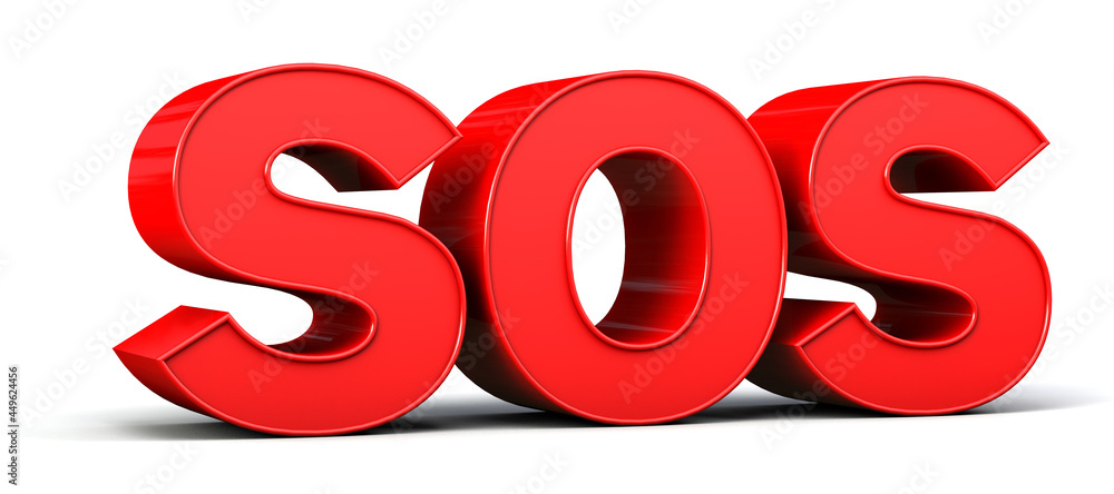 SOS word made from red isolated on white background. 3d illustration. SOS word made from red isolated on white background. 3d illustration.