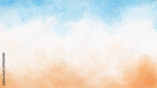 sea blue sky and sand beach watercolor background