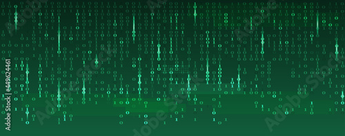 Abstract technology science binary code vector green background.Digital data and secure concept with number 0 and 1 and glow light.