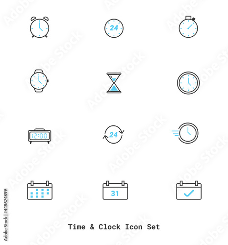 Time and Clock line icons. Watch and Time vector icon set. clock, calendar, stopwatch, watch, digital