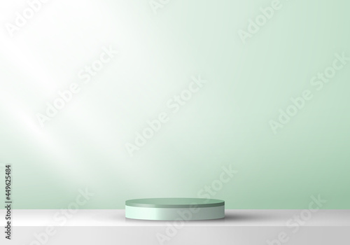 3D cylinder pedestal product display presentation minimal wall scene green mint color background