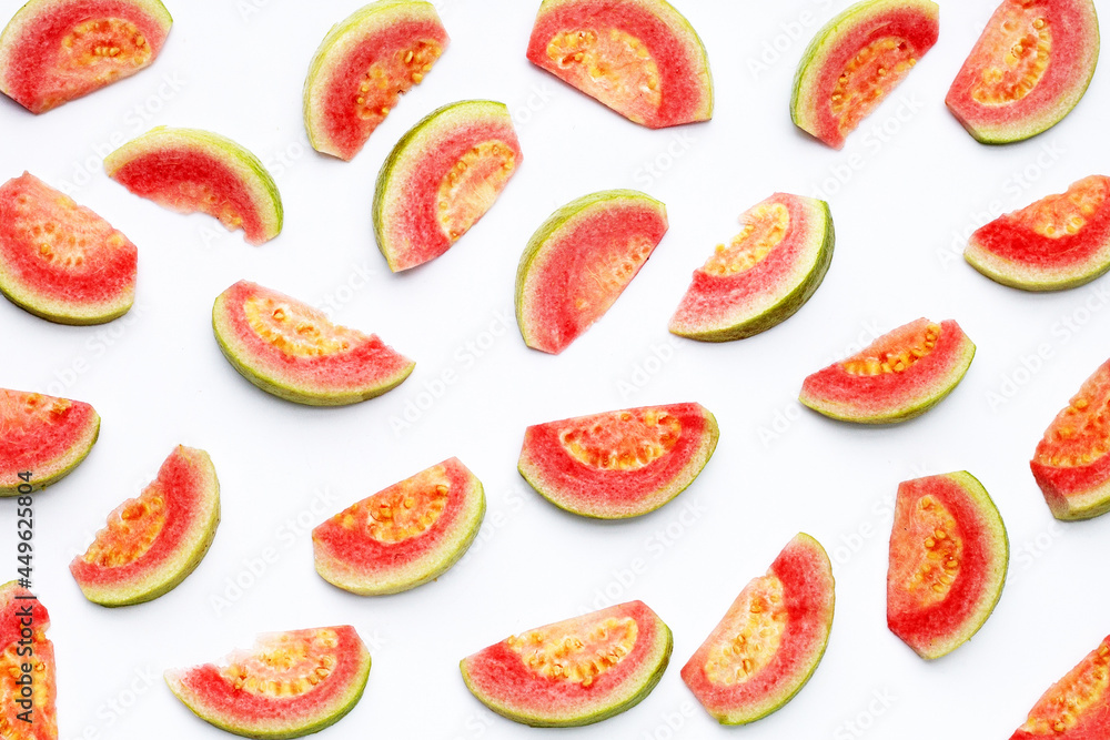 Fresh pink guava on white background. Fresh pink guava on white background.