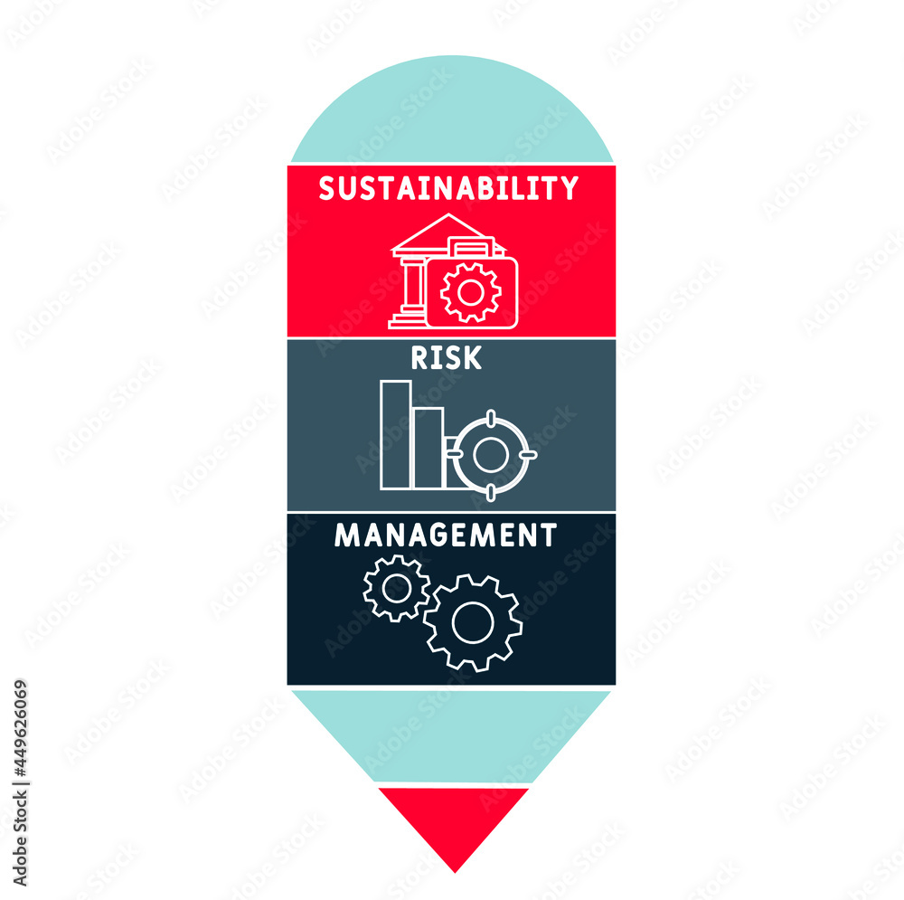 SRM - Sustainability Risk Management acronym. business concept background.  vector illustration concept with keywords and icons. lettering illustration with icons for web banner, flyer, landing 