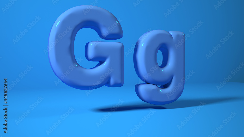 3d render blue bubble plastic on blue background letters g. 3d render blue bubble plastic on blue background letters g.