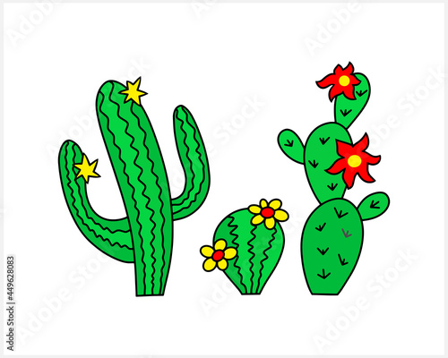 Doodle cactus set icon isolated on white. Sketch wilderness clipart. Nature sahara. Vector stock illustration. EPS 10