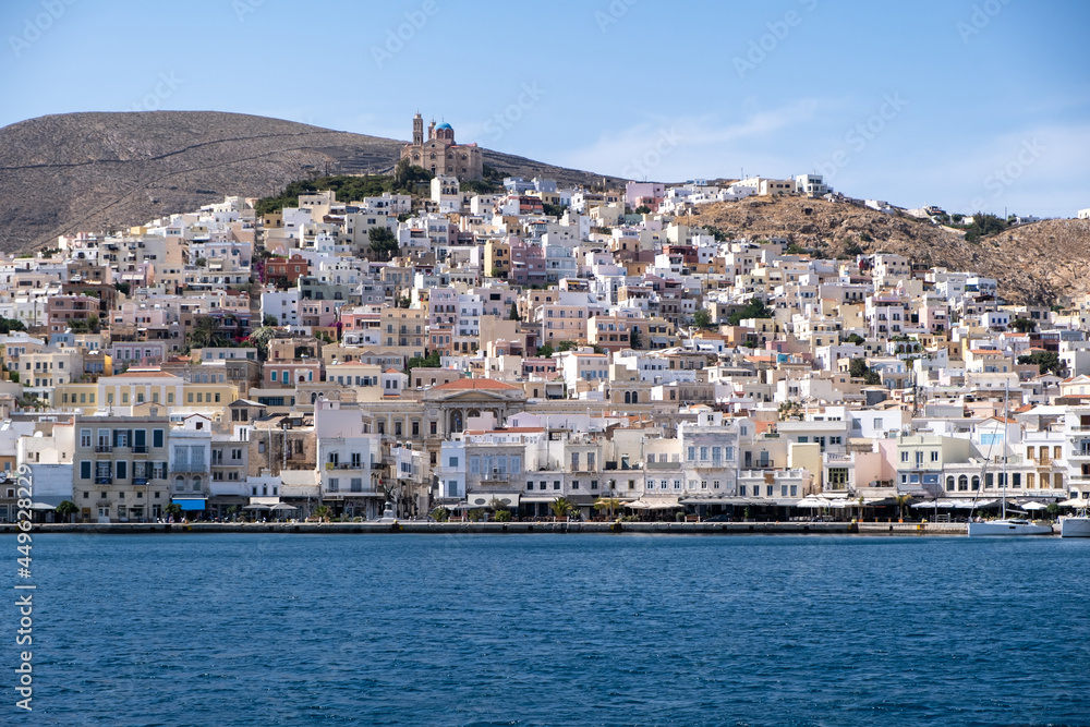 Syros island, Cyclades, Greece. Siros or Syra town background.