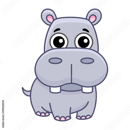 Zoo animal for children coloring book. Funny hippo in a cartoon style. Trace the dots and color the picture