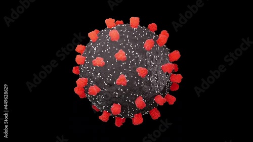 Close-up of dissolving virus under microscope., SARS-CoV-2 COVID-19 pandemic cure or vaccination concept. Realistic high quality medical 3D animation