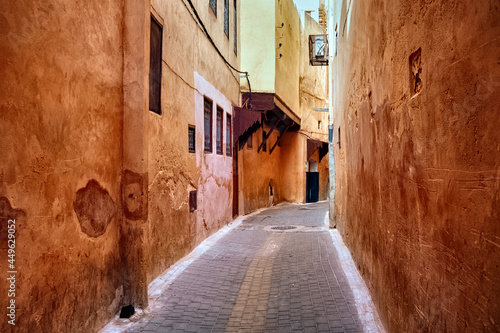 Narrow streets of the Meknes medina. Meknes is one of the four I