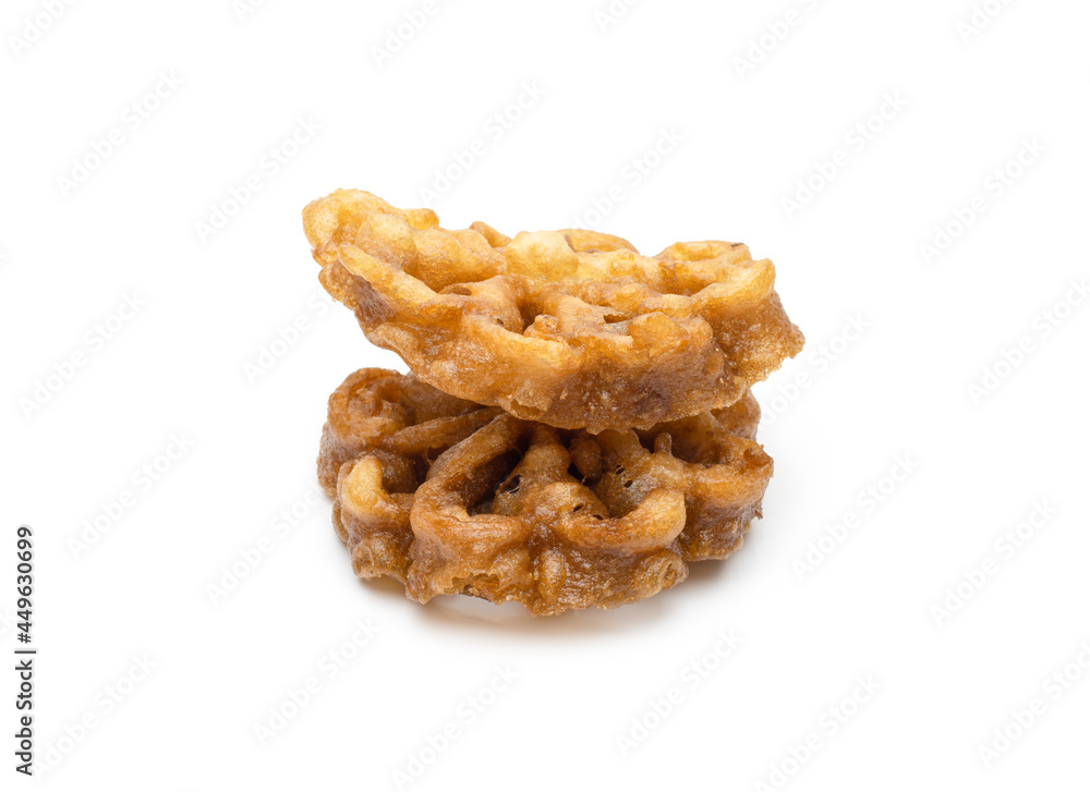 Delicious sweet fried oil cake on isolated white background Delicious sweet fried oil cake on isolated white background