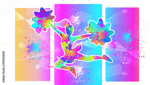 Cheerleading logo design. Colorful sport background. Website Landing Page. Template for apps. Modern geometric. Vector illustration.