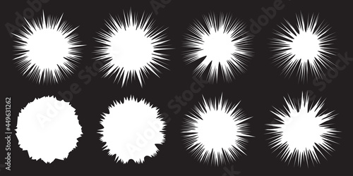 White Burst set. Star collection. Splash design elements. Blast objects. Sale banners. Bangs set. Vector illustration
