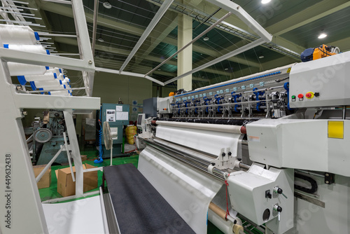 A modern weaving machine for bed  textile manufacture photo