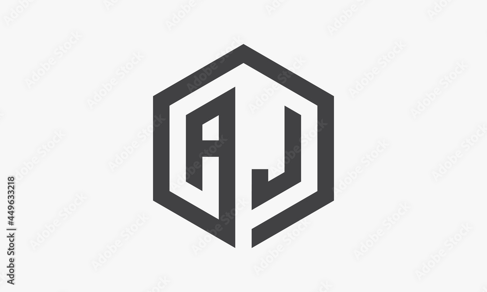 letter AJ hexagonal concept isolated on white background. letter AJ hexagonal concept isolated on white background.