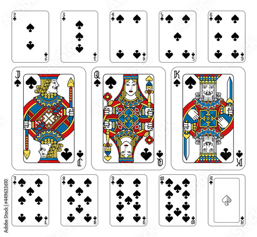 Playing Cards Spades Yellow Red Blue and Black