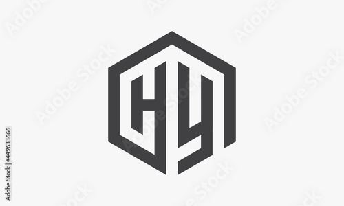 HY hexagon letter logo isolated on white background.