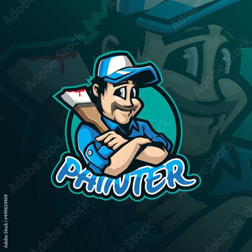 painter mascot logo design vector with modern illustration concept style for badge, emblem and t shirt printing. smart painter illustration.