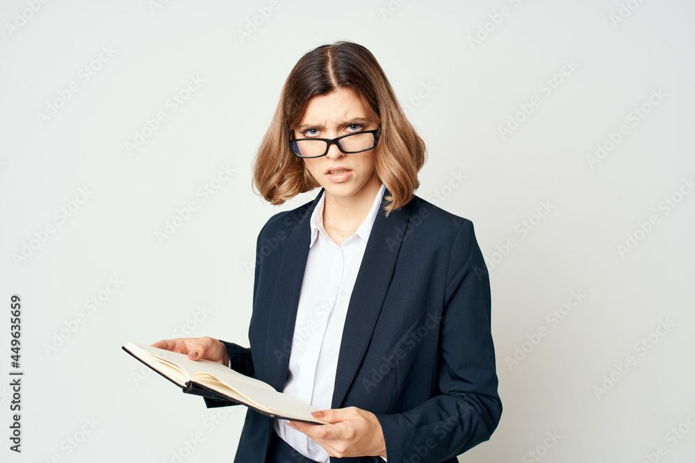 cheerful woman call note in hands professional official work