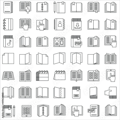 Outline Book and Notebook vector icon collection set