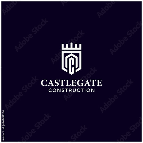 illustration of simple castle tower vector line art logo of medieval
