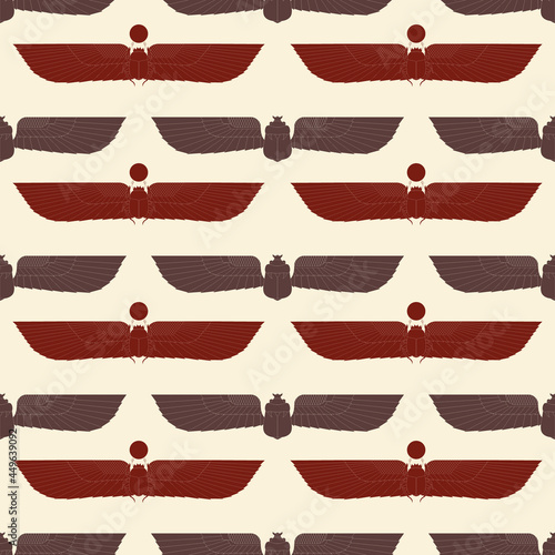 Seamless pattern with ancient egyptian symbol Scarab Winged sun for your project