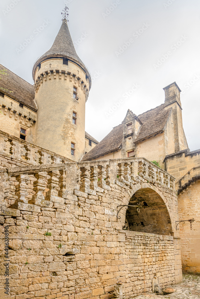 View at the castle Puymartin built during the 13th century - France