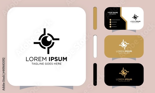 black spying eye linear logo. concept of human iris, military sniper, detective emblem, lens template. flat style trend modern eye logotype brand graphic design vector illustration on and business car
