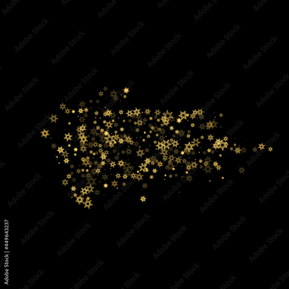 Falling Snow flakes golden pattern Holiday Vector