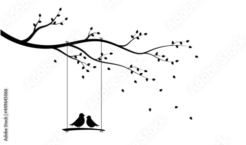 Birds couple silhouette vector. Romance in nature