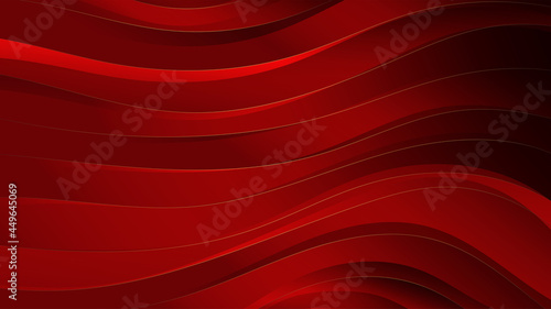 Abstract wavy red with luxury gold lines background