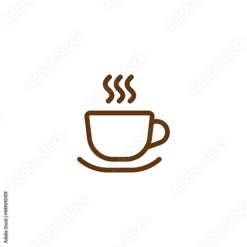Hot cup with steam icon. Mug with tea or coffee icon flat. Brown line pictogram isolated on white background