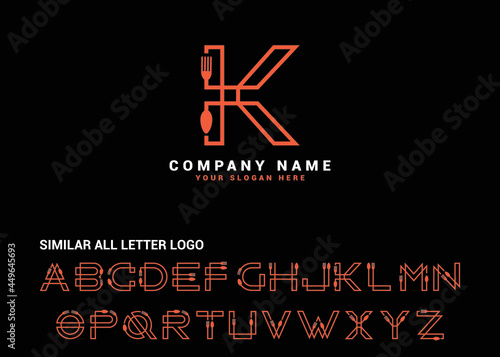 K Food Letter logo, K spoon letter logo