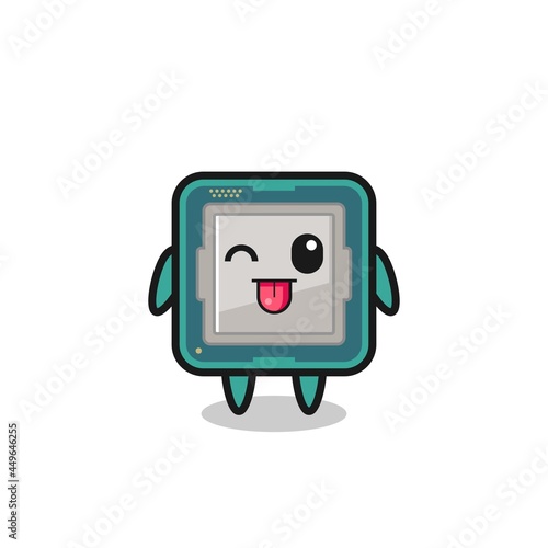 cute processor character in sweet expression while sticking out her tongue