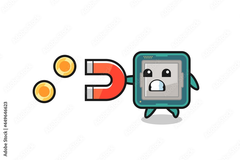 the character of processor hold a magnet to catch the gold coins the character of processor hold a magnet to catch the gold coins