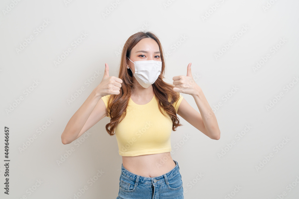 portrait beautiful woman wearing mask with ok or agree hand sign portrait beautiful woman wearing mask with ok or agree hand sign