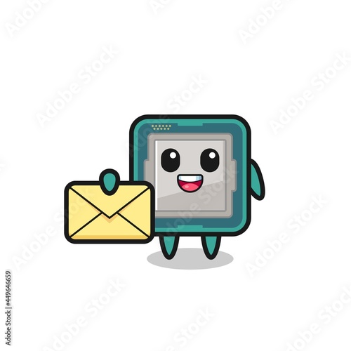 cartoon illustration of processor holding a yellow letter