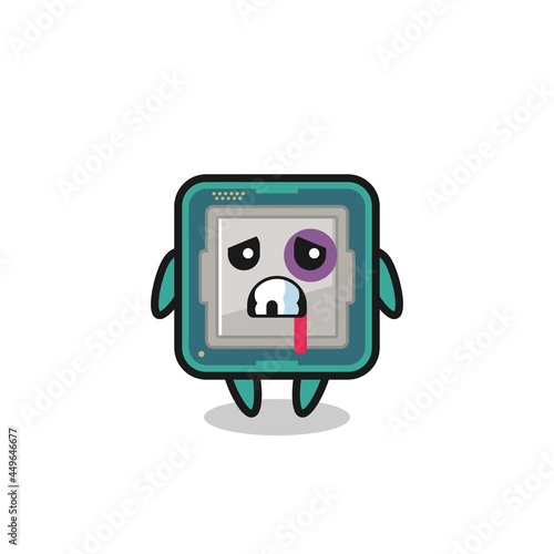 injured processor character with a bruised face