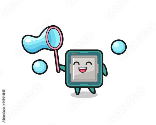 happy processor cartoon playing soap bubble