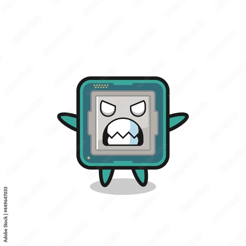 wrathful expression of the processor mascot character - obrazy, fototapety, plakaty 