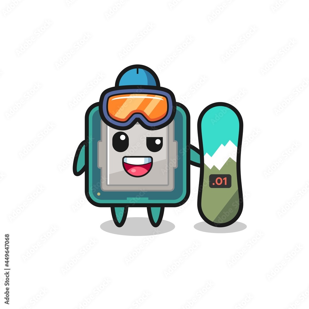 Illustration of processor character with snowboarding style Illustration of processor character with snowboarding style
