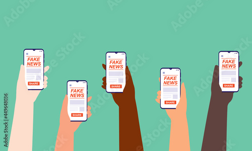 Group Of Diverse People Reading Fake News Online. Disinformation, Lies, And Propaganda.
