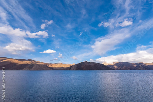 Pangong Tso, Tibetan for "high grassland lake", also referred to as Pangong Lake, is an endorheic lake in the Himalayas situated at a height of about 4,350 m. at Leh Ladakh, Jammu and Kashmir, India.