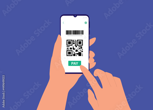 A Customer Using Smartphone With QR Code For Online Payment. Contactless Payment.