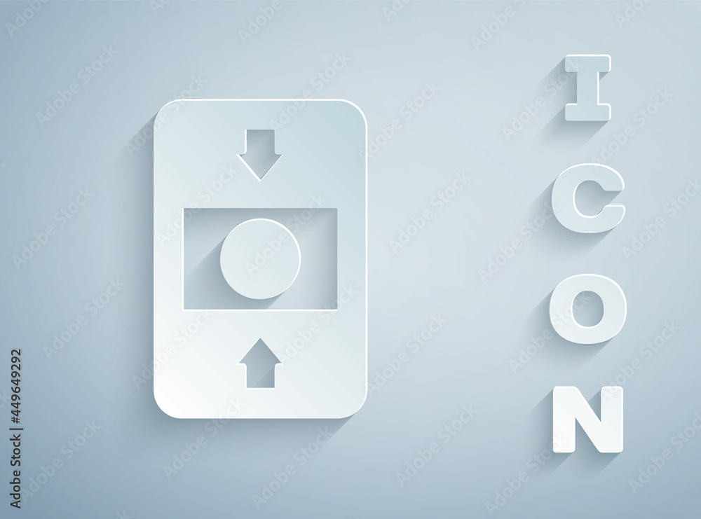 Paper cut Fire alarm system icon isolated on grey background. Pull danger fire safety box. Paper art style. Vector Paper cut Fire alarm system icon isolated on grey background. Pull danger fire safety box. Paper art style. Vector