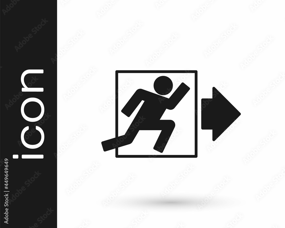 Black Fire exit icon isolated on white background. Fire emergency icon. Vector Black Fire exit icon isolated on white background. Fire emergency icon. Vector