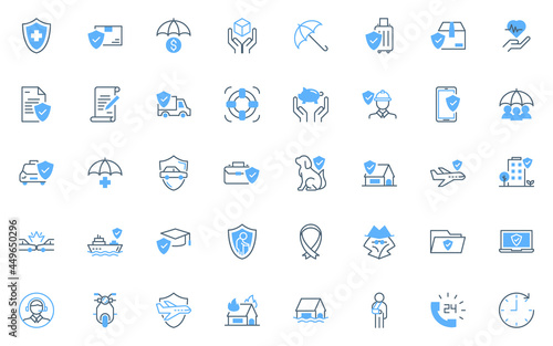 set of insurance line icons, save, risky