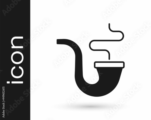 Black Smoking pipe with smoke icon isolated on white background. Tobacco pipe. Vector
