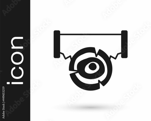 Black Two-handed saw and log icon isolated on white background. Vector